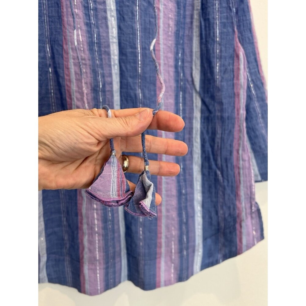 Tommy Bahama Women’s Blouse Small Blue purple Metalic Striped 3/4 Sleeve Coastal - Picture 8 of 12